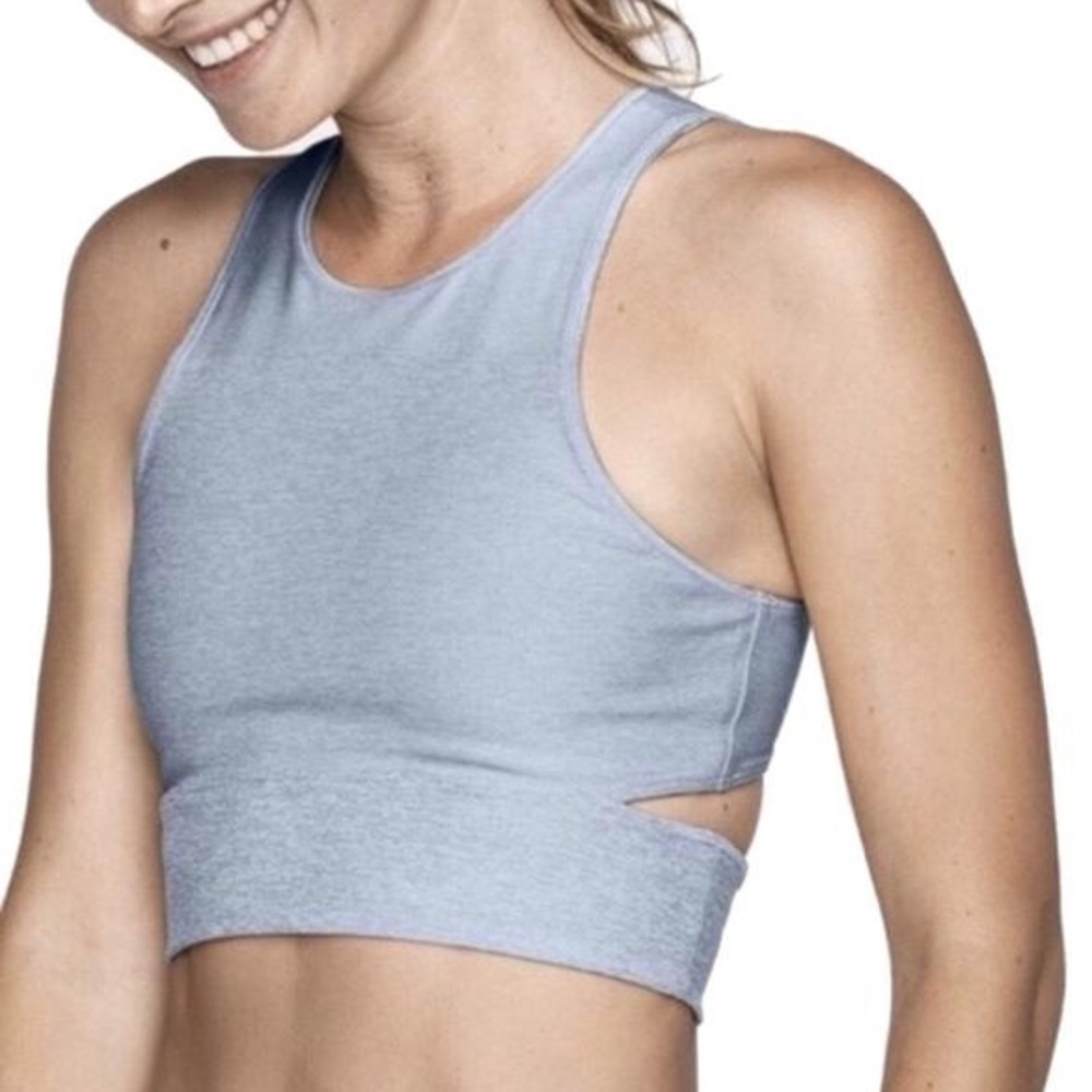 Outdoor Voices Blue Quartz slash back crop top